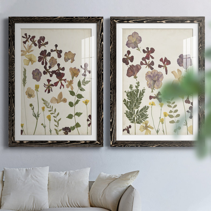 Pressed Flower Arrangement III - Ensemble de 2 reproductions d'art, H 43,5 po x l 31,5 po x P 1 po, Papier encadré noir