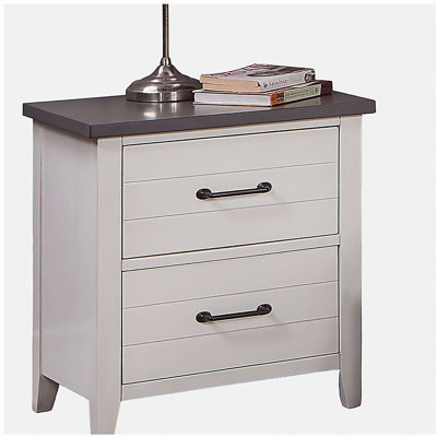 Table de chevet de couleur blanche 1pc Table de chevet en bois massif Noir 2 tiroirs avec plateau gris, finition deux tons