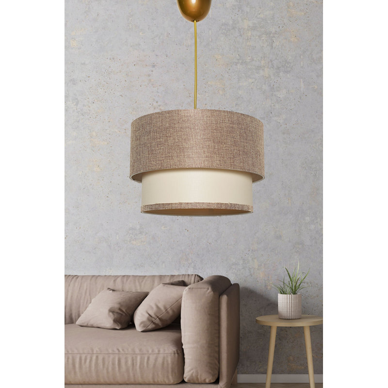 Luminaire suspendu cylindrique à 1 lumière Otoe, Or, Beige / Crème