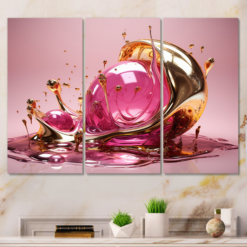 Liquide art rose doré glamour - ensemble de décorations murales abstraites, H 28 po x l 36 po x P 1 po