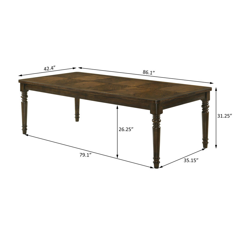 Table de salle à manger rectangulaire en bois 87 pouces châtaignier