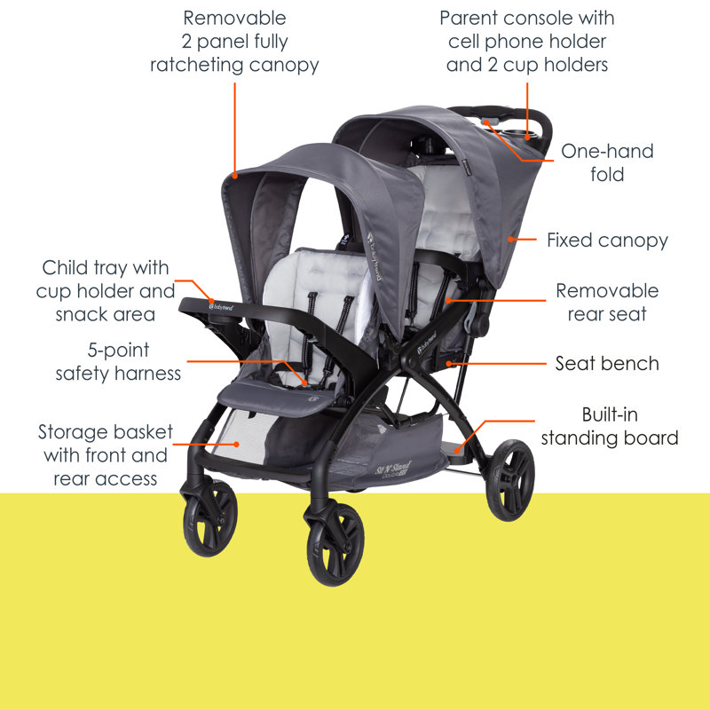 Baby Trend Sit N' Stand® Double 2.0 Stroller, Gray