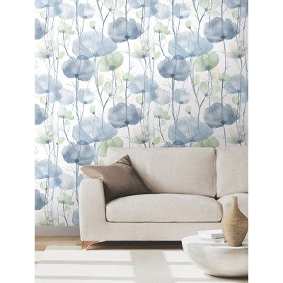 Papier peint floral bleu Cotswolds Poppies