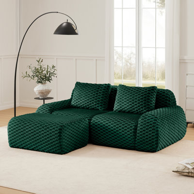 Canapé modulaire de 82 po en flannelette de salon 82 po, siège profond, désossé, mobile, à conception coulissante, sans assemblage, assise relaxante en tissu pour la chambre, confort incurvé