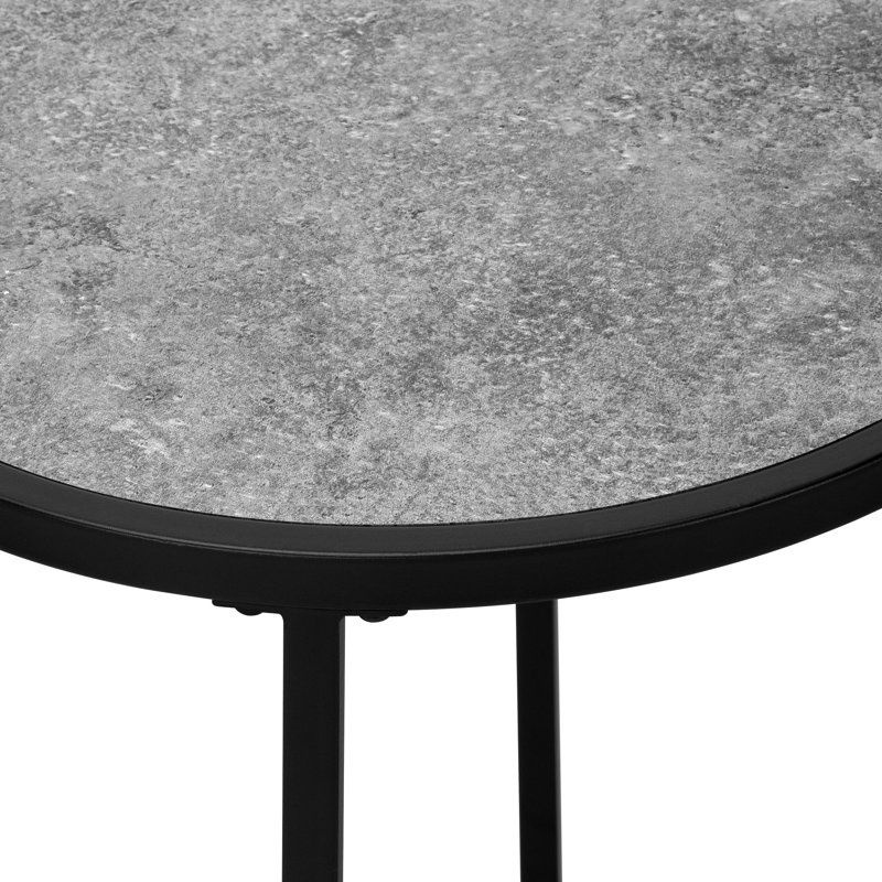Gray Stone and Black Metal Round Accent Table