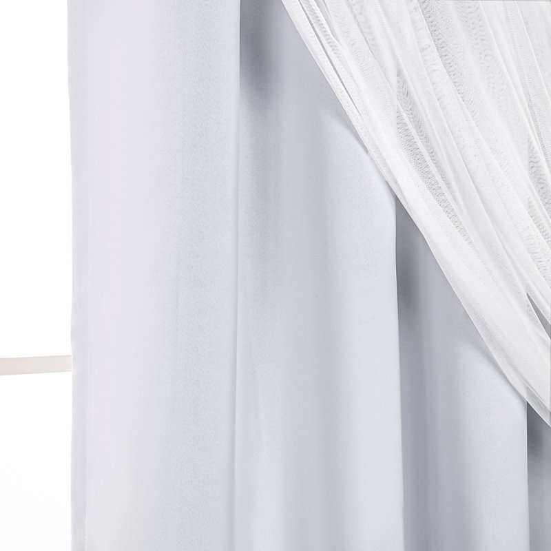 Fortuna Brockham Solid Tulle Overlay Room Darkening Grommet Curtain Panels, Vapor, 52" W x 63" L