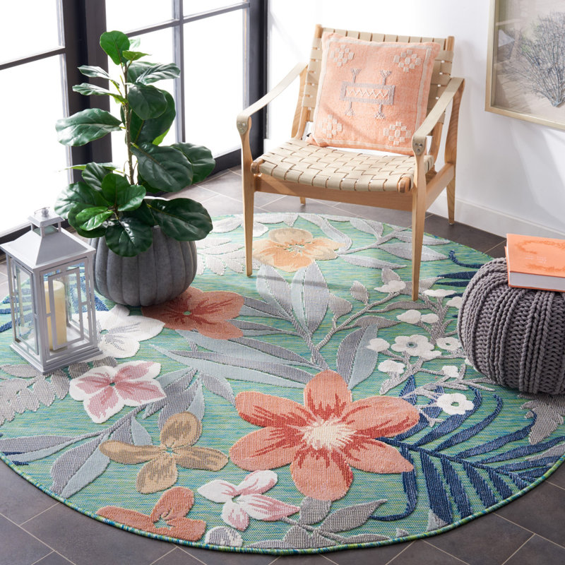 Tapis floral tissé à la machine Shutesbury, Rond 7 pi 10 po