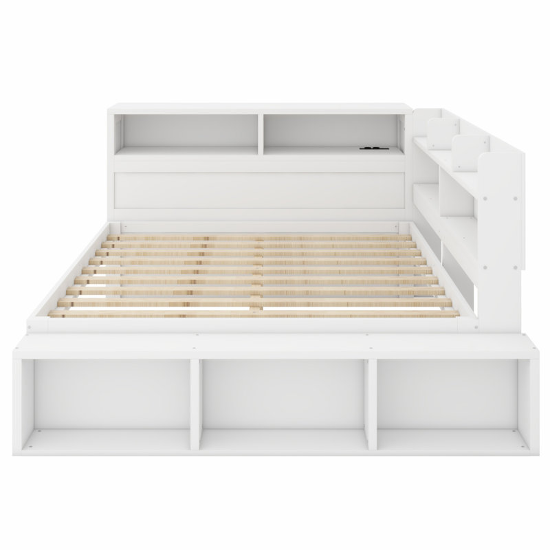 Stylish Daybed with Storage Shelves, Shoe Storage Cabinet and USB Charging Ports, White