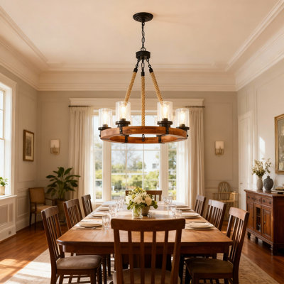 6 - Light Dimmable Wagon Wheel Chandelier