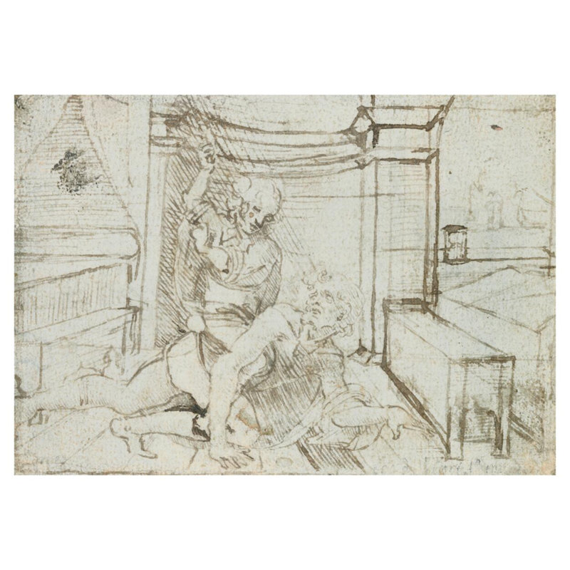 Aristote et Phyllis (ou Campaspe) par Léonard de Vinci - Estampe numérique, H 32 po x l 40 po