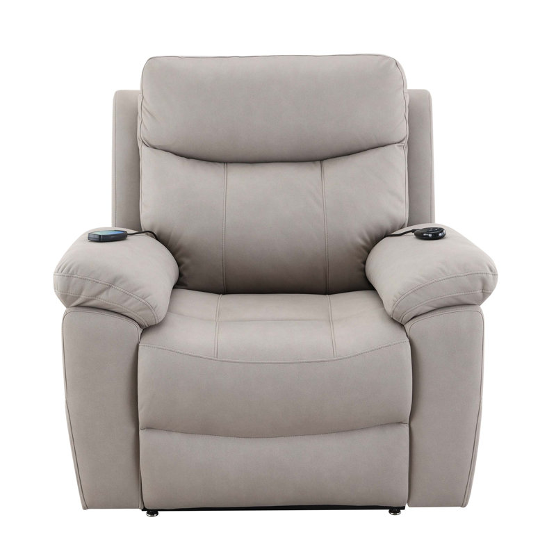 Chriki Polished Microfiber Power Motion Recliner With Lift, Heating & Massage For Ultimate Comfort And Style, Light Gray