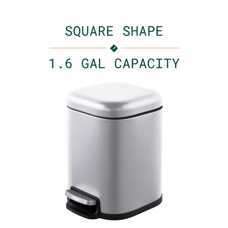 Silver Stainless Steel Square Step Trash Can with Pedal - 1.6 Gallon