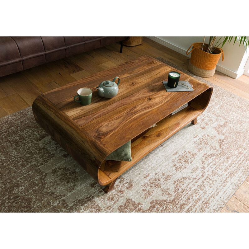 Solid Wood Four Leg Coffee Table with Storage, Tan