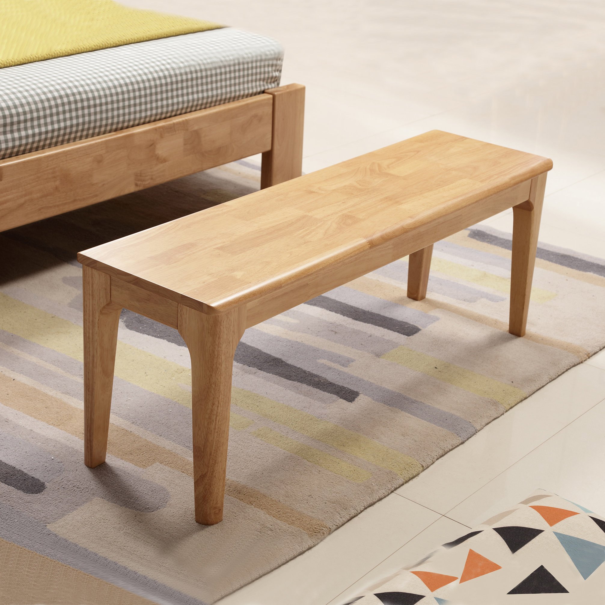 Buzleer Walnut Solid Wood Bench, 39.4" L – Narrow Mid-Century Wooden Benches For Entryway, Kitchen, Dining, Bedroom & Shoe Storage - Table Benches