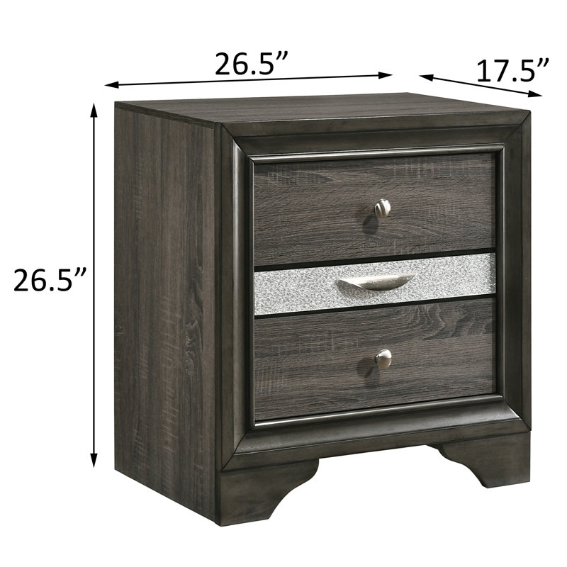 Table de chevet 3 tiroirs grise, Gris