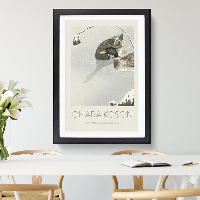 Two Mallard Ducks by Ohara Koson - Picture Frame Art Prints, 48cm H x 36cm W x 2cm D, Black