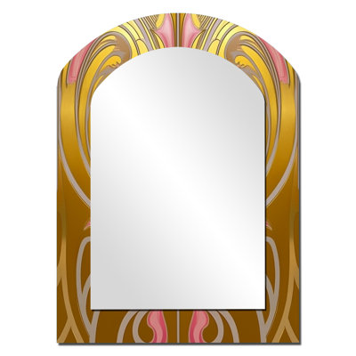 Art Nouveau Geometry In Gold And Pink - Geometric Arch Decorative Mirror, Modern Asymmetrical Wall Mirror, Printed Metal Art