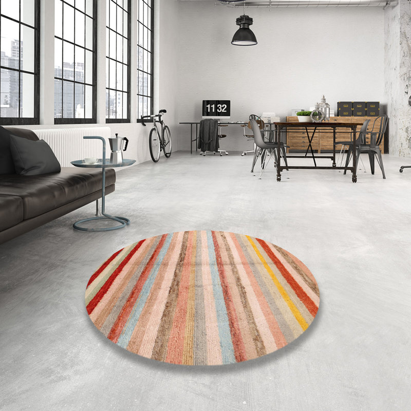 Tapis de zone rouge/vert contemporaine, Rond 7 pi