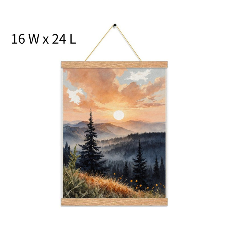 Coucher de soleil coucher de soleil, art mural volute suspendu, cintre en bois intégré, 16 x 24