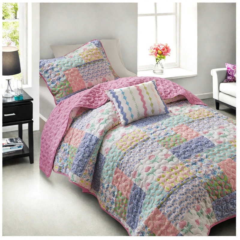 Reversible Soft Polyester Bedding Sets, Twin Xl Patchwork For Home