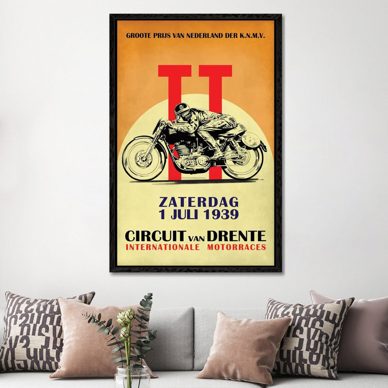 Circuit Van Drente TT 1939 by Mark Rogan - Print on Canvas, 152.4cm H x 101.6cm W x 3.81cm D, Black Framed