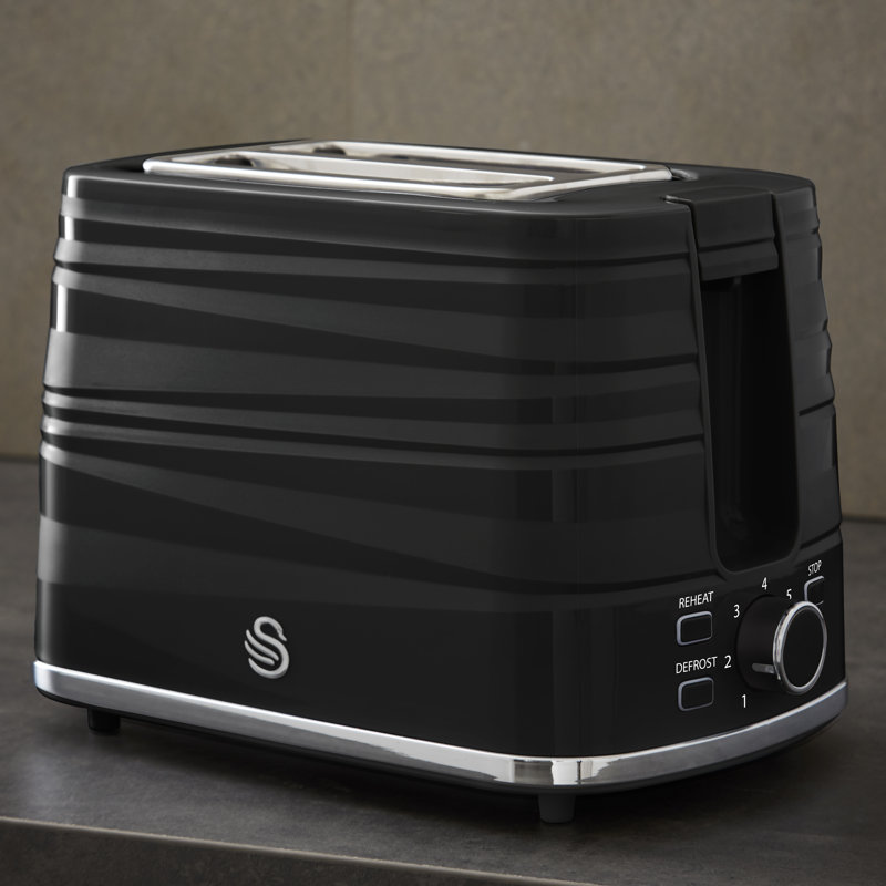 Swan, 2 Slice Symphony Toaster, High Gloss and Matt Finish, 930 Watt, Plastic, Black