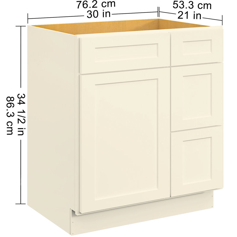 Armoire de base de meuble-lavabo de salle de bain en contreplaqué blanc antique, l 30 po x P 21 po, H 34,5 po, porte droite, éléments de construction, - composants d'assemblage du manteau de clôture, isolant