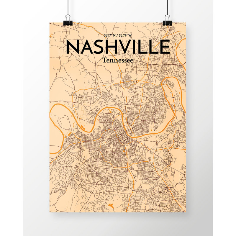 Nashville City Map - No Frame Print, 43cm H x 28cm W x 0.13cm D