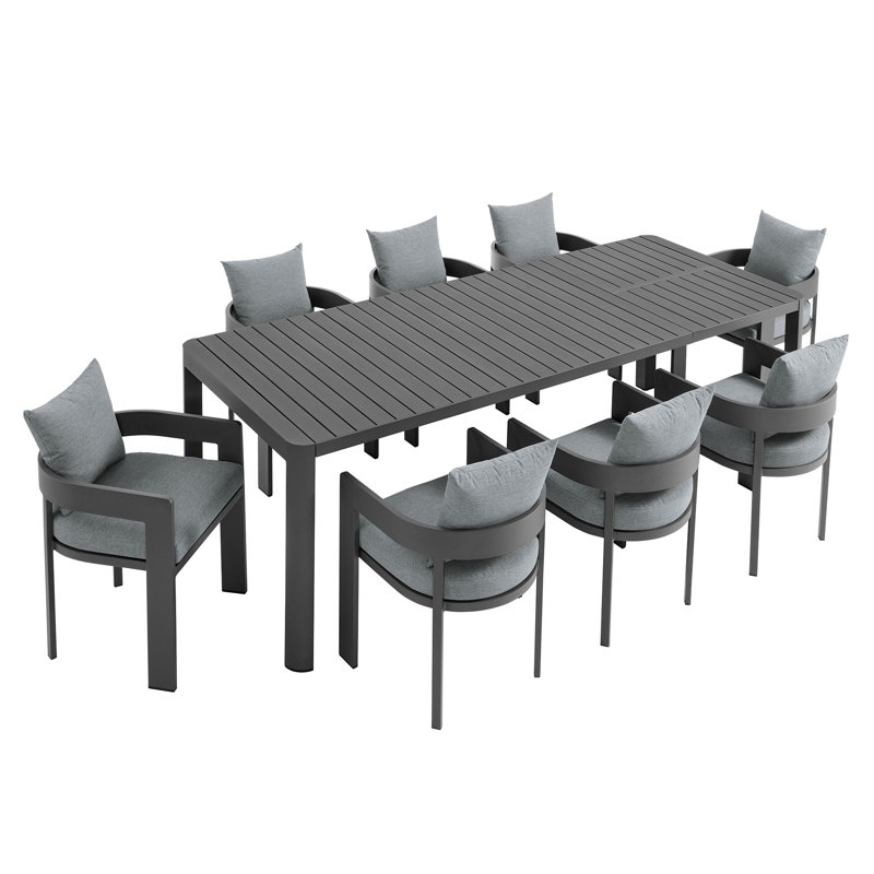 Ensemble de salle à manger d'extérieur en aluminium 9 pièces avec table extensible Tahoe, Gris