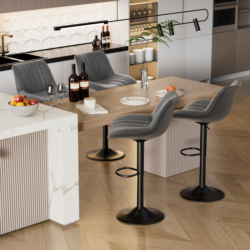 Nalupatio Swivel Upholstered Adjustable Height Counter Stool with Metal Frame, Dark Gray