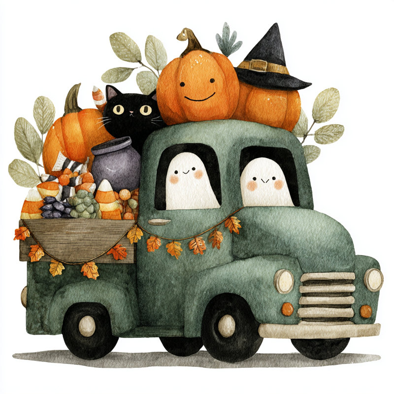 «Halloween Ghost and Cat», art mural sur toile tendue, H 30 po x l 30 po