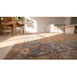 Warm Coral Color Antique Tribal Herati Pattern Indian Agra Cotton Rug