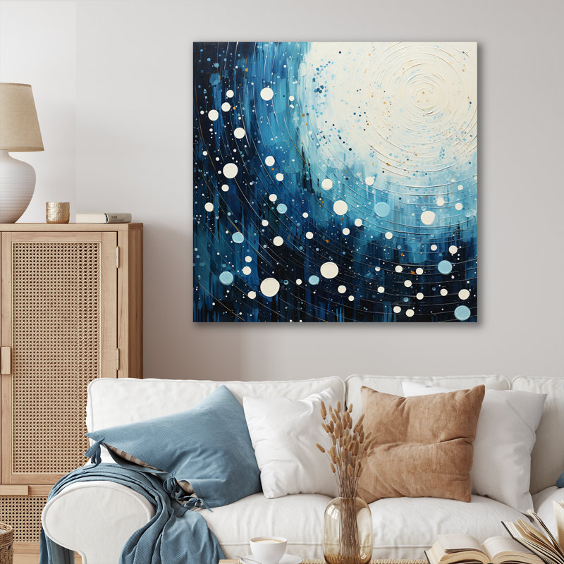 Bleu sarcelle blanc Mid Century Minimalist Rain I - impression, H 36 po x l 36 po x P 1,5 po, Toile tendue