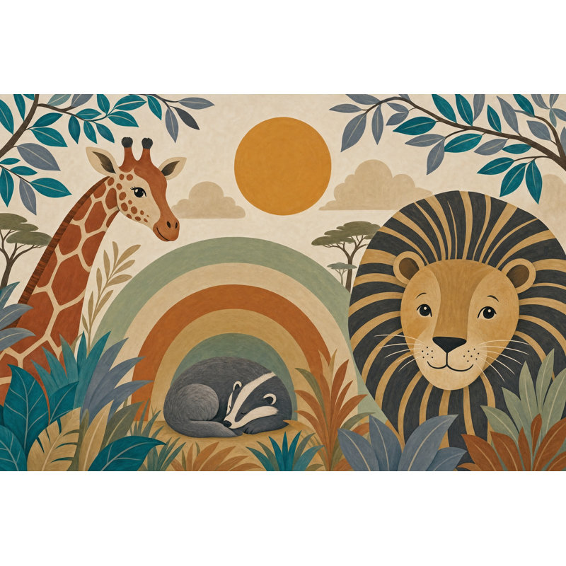 Papier peint pépinière, arc-en-ciel Safari, 160 po x 108 po, Textured Non-Pasted