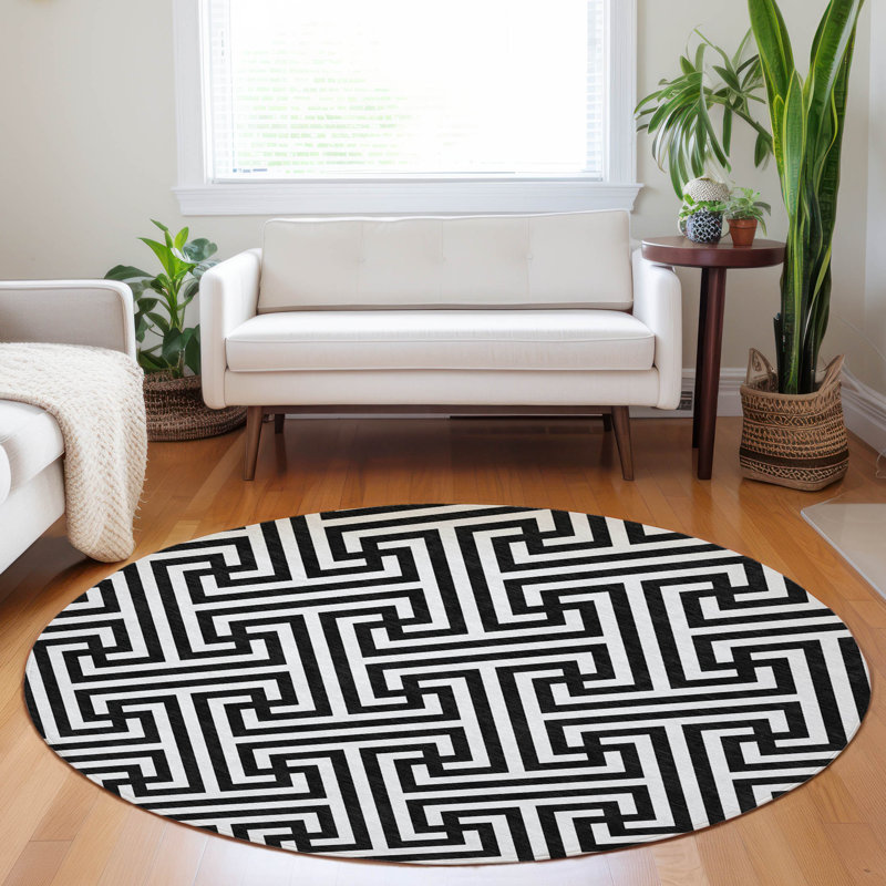 Premium Machine Washable Tweedy Black Rug, Round 8'