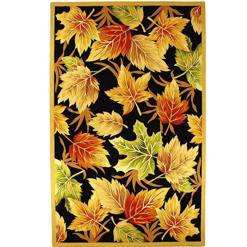 Tapis noir / doré en laine touffeté à la main Kinchen, Rectangle 5 pi 3 po x 8 pi 3 po