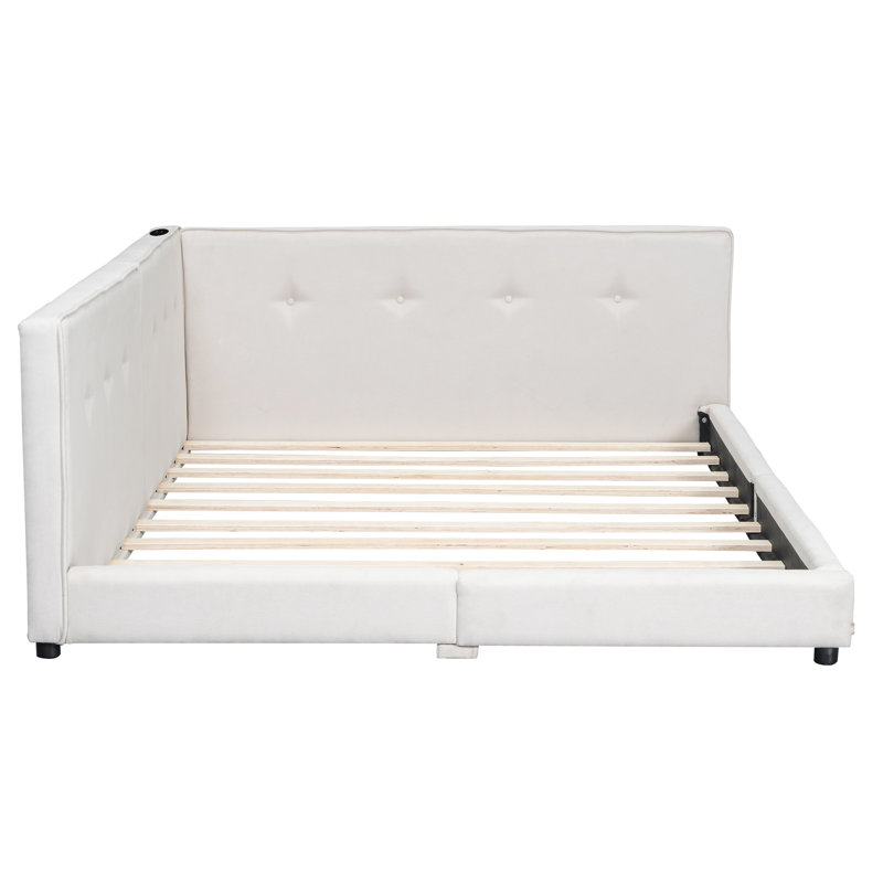 Manasi Upholstered Corner Bed, Queen, Beige
