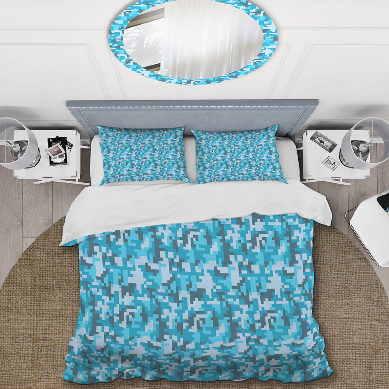Motif camouflage bleu - ensemble de housse de couette abstrait - microfibre de polyester