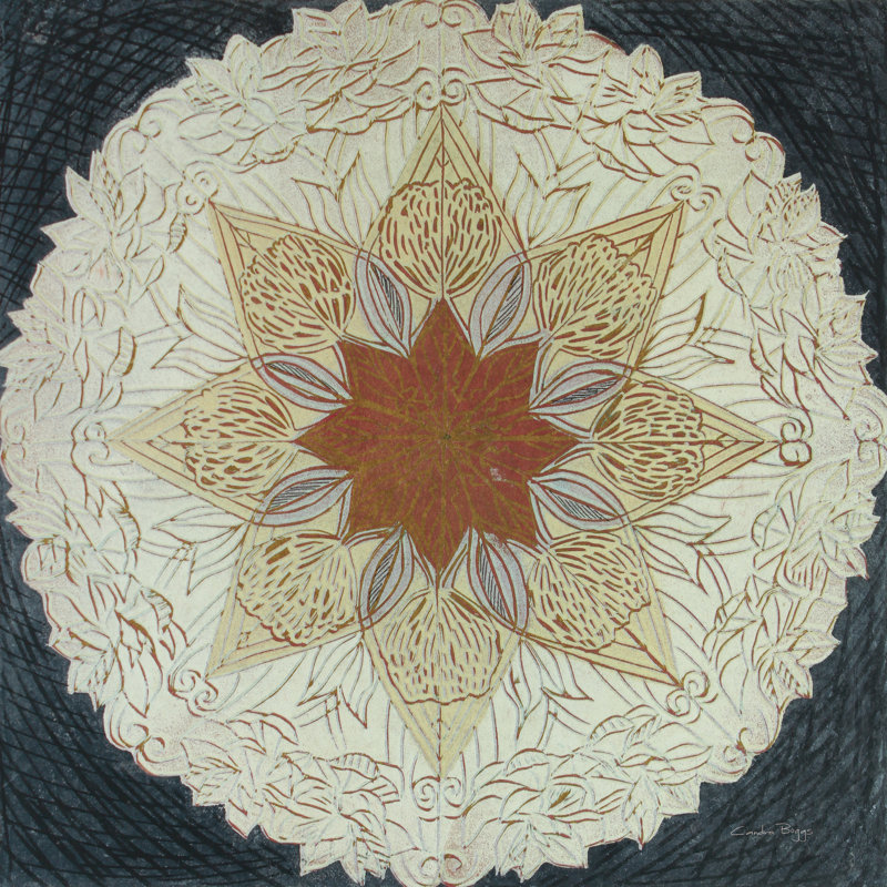 Étoiles «Mandala I» par Candra Boggs - impression, H 12 po x l 12 po x P 1,25 po, Oui, Imprimé avec cadre noir