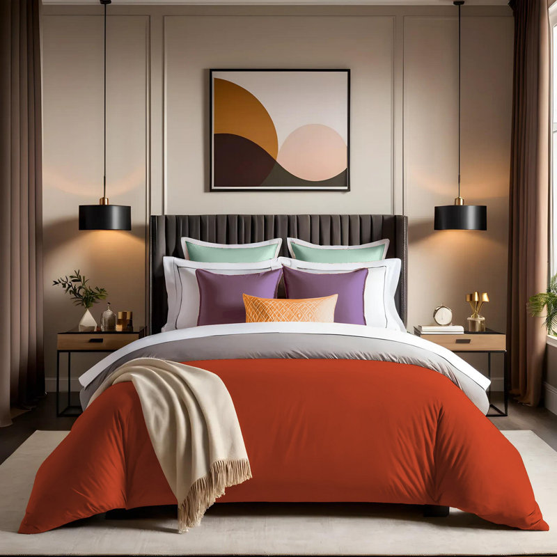 Ensemble de housse de couette Ranforce, Rouge tuile, Arrêt complet / double