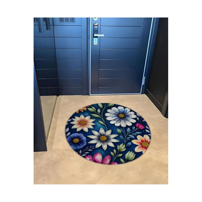 Decorative Carpet With Multicolored Leaf And Flower Details, Round 4'