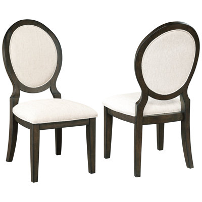 Chaise de salle à manger à dossier ovale foncé 2 chaises, revêtement en chenille crème, avant carré et arrière évasé, 39,11 pouces de hauteur, décor pour les chaises d'appoint pour événements spéciaux
