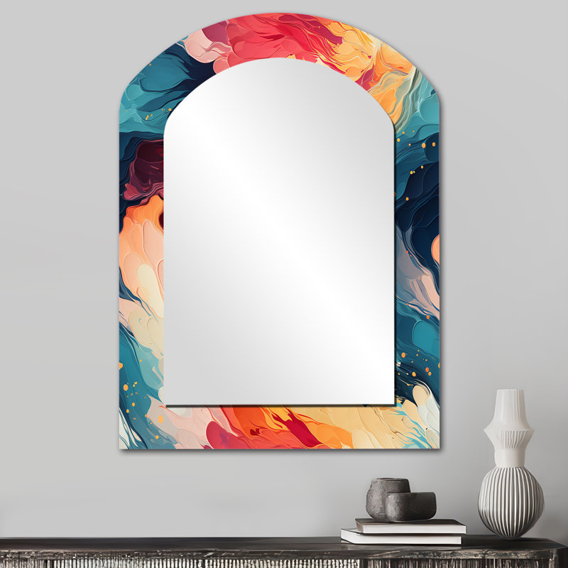 Artistique aux couleurs pastel, expression abstraite - miroir décoratif asymétrique abstrait, miroir mural arqué moderne, impression d'art en métal