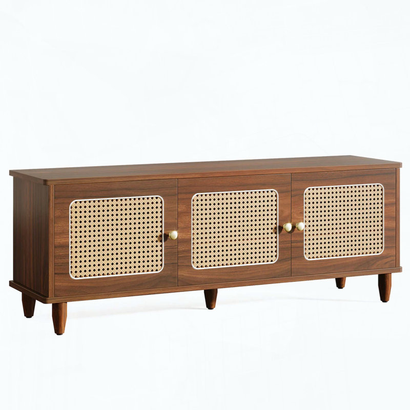 Banc de rangement à 2 niveaux avec portes en rotin