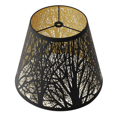 Petit abat-jour, abat-jour tonneau en métal avec motif d'arbres pour lampe de table et lampadaire, diamètre supérieur 6 x diamètre inférieur 10 x hauteur 7,5 araignée
