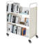 3 chariots à livres roulants avec tablettes en forme de W double face, blanc, idéal pour une utilisation, grande capacité de charge, roues silencieuses et lisses, processus d'installation rapide, grandes bibliothèques et rangement de bureau, solide