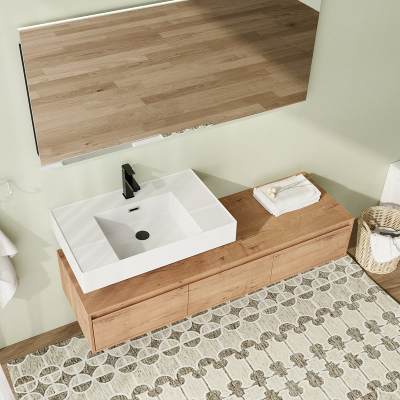 Meuble-lavabo flottant mural 60 po avec plateau en résine et tiroir à fermeture en douceur 60 po