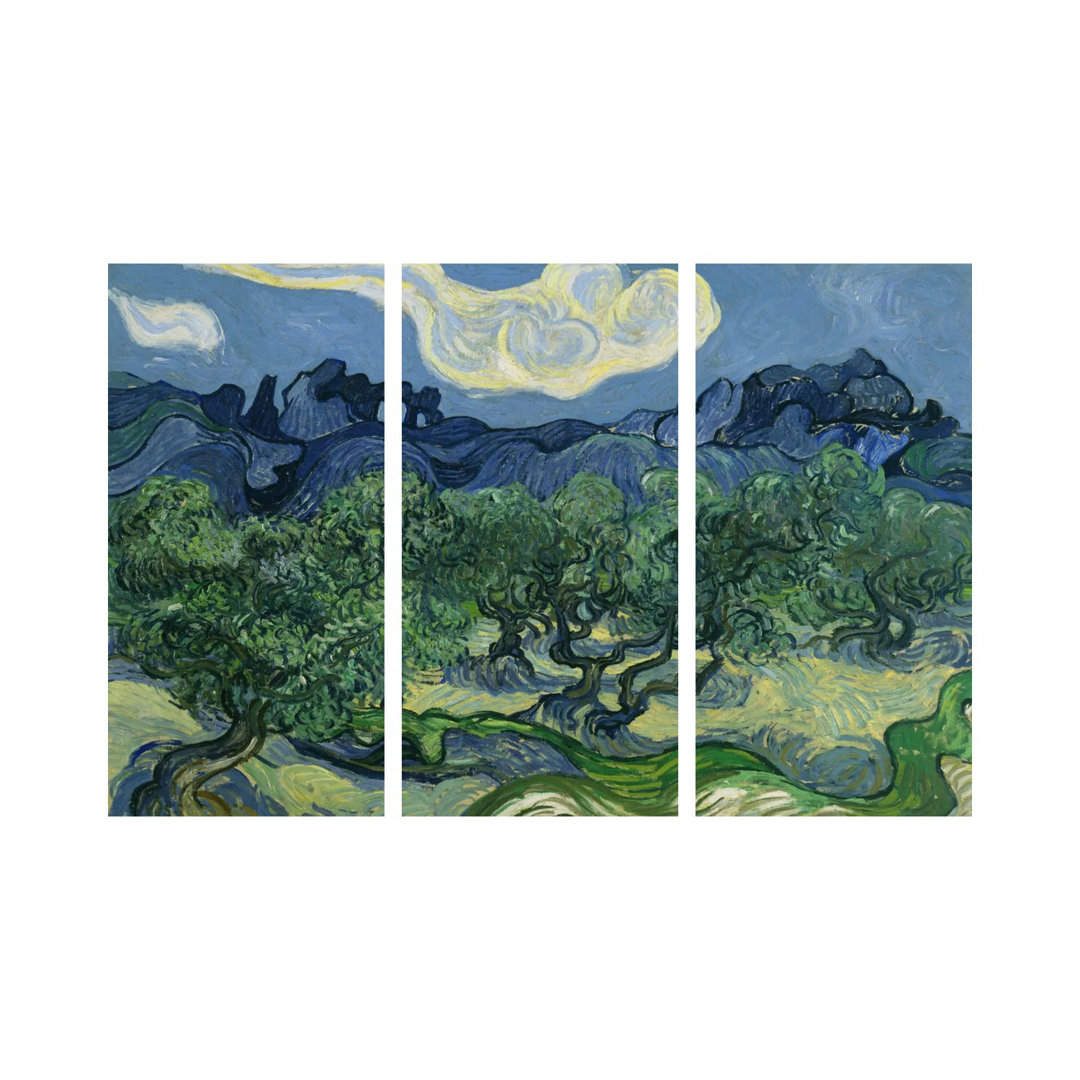 Olivenbäume mit den Alpillen im Hintergrund von Vincent Van Gogh - Leinwand ohne Rahmen Giclée-Leinwand auf Leinwand