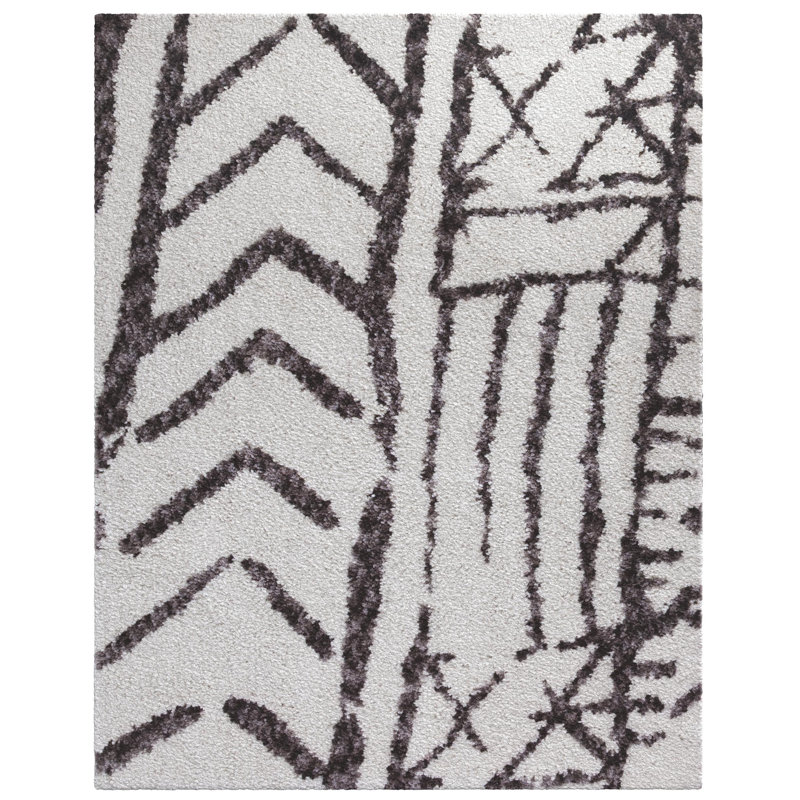 Tapis blanc et gris en polyester Ajahnae, Rectangle 5 pi x 8 pi