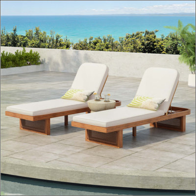 Méridienne d'extérieur - Design en bois d'acacia et en rotin PE avec coussin, MP2